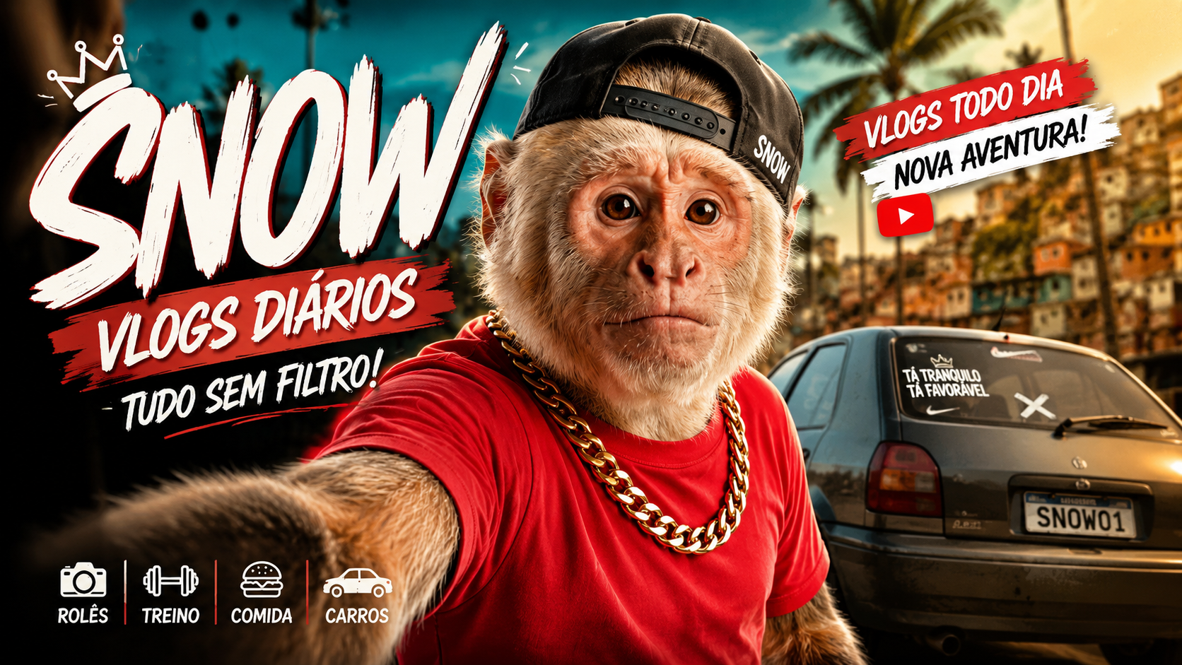 Macaco Snow, vlogs diários, tudo sem filtro